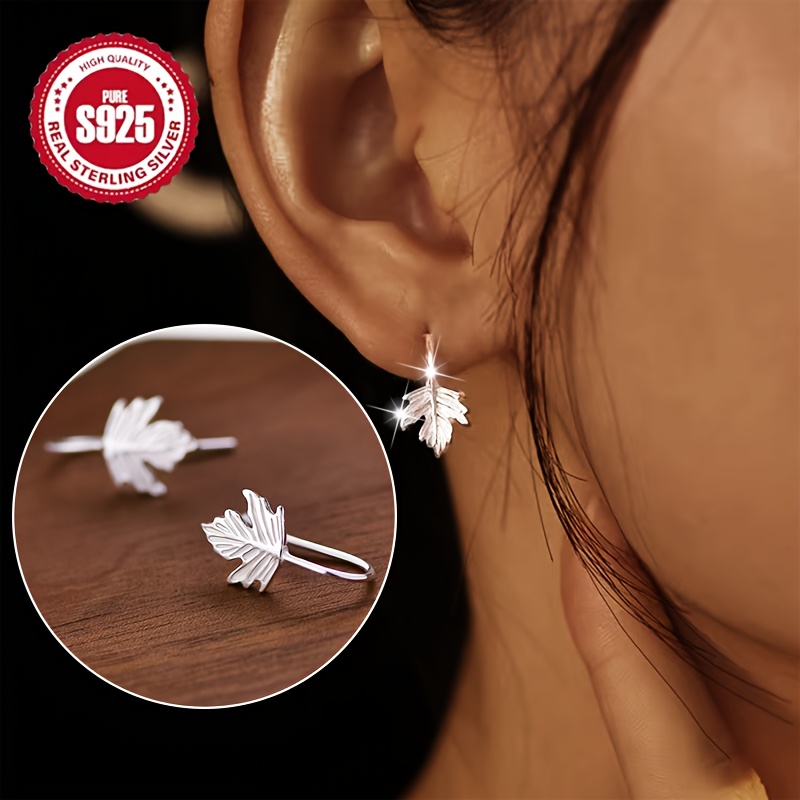 925 Silver Maple Leaf Ear Hooks Forest Style Leaf Earrings